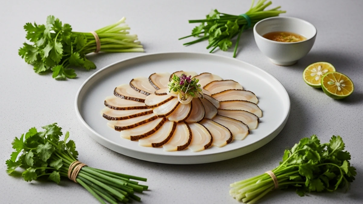 Prepare an exquisite geoduck sauté with this flat lay of fresh ingredients: geoduck, butter, garlic, lemon, white wine, & sourdough.