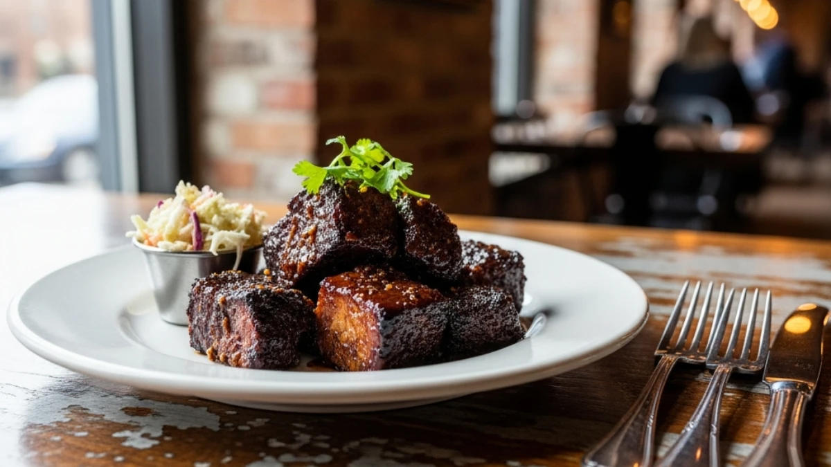 Pile of smoky, glazed Kansas City BBQ Burnt Ends served